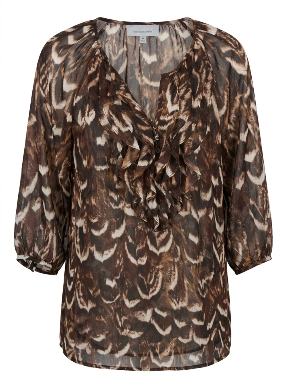 Classiques Entier Brown and Cream Ruffle V-Neck Blouse
